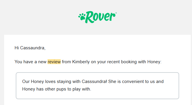 Verified Rover review image from real dog boarding customer in Keller TX