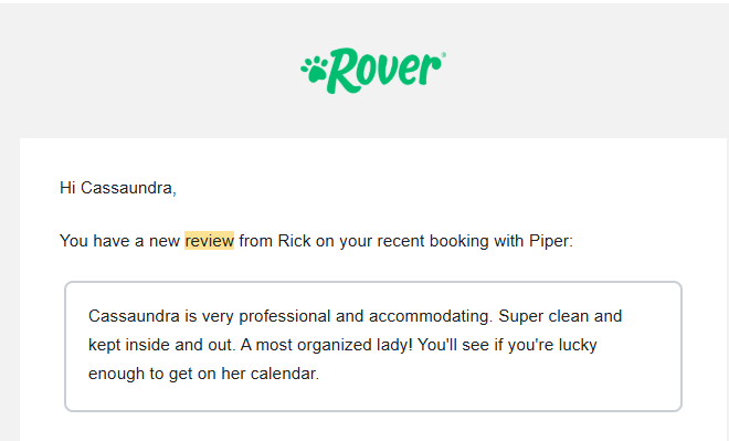 Home-based dog boarding with real client review photos from Rover customers