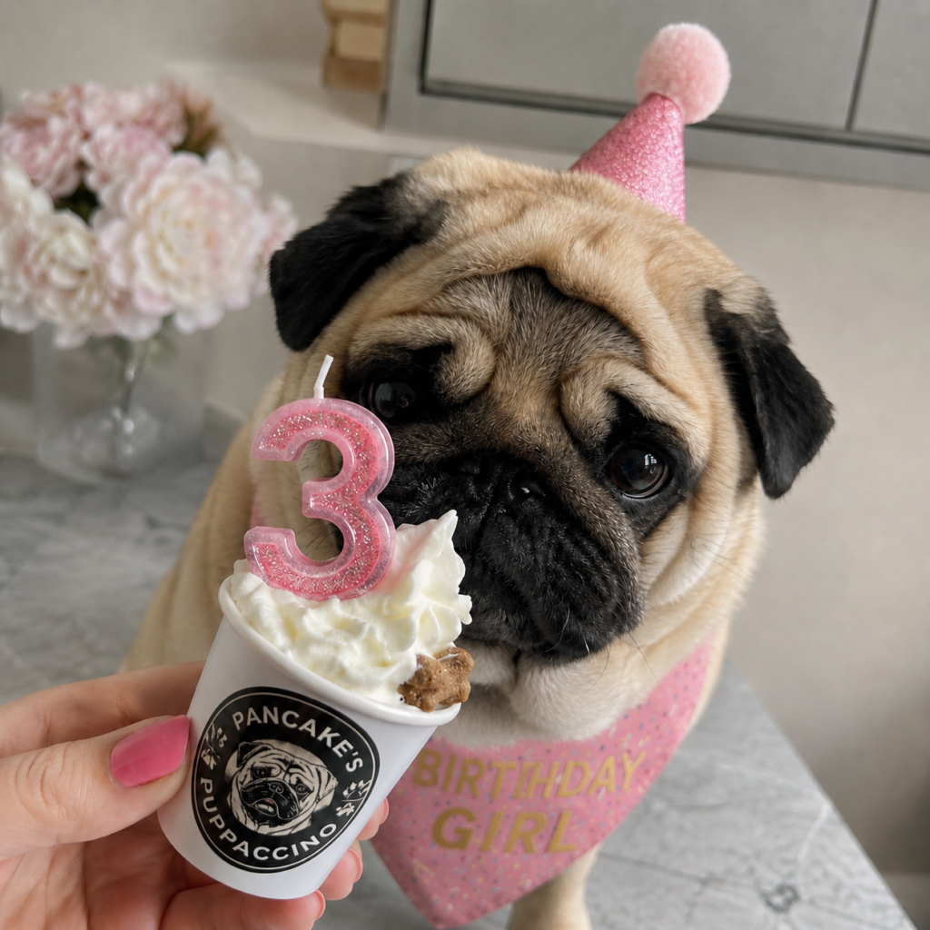 Dog enjoying birthday pup cup add-on during boarding stay in Keller Texas serving surrounding DFW areas